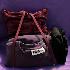 3 piece outfit - t shirt, yoga pants, sand pullover sweater combo.